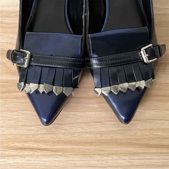 NINE WEST Pointed Tassel Flats Shoes Women's 7 Toe Loafers Blue Patent Leather - Picture 7 of 15